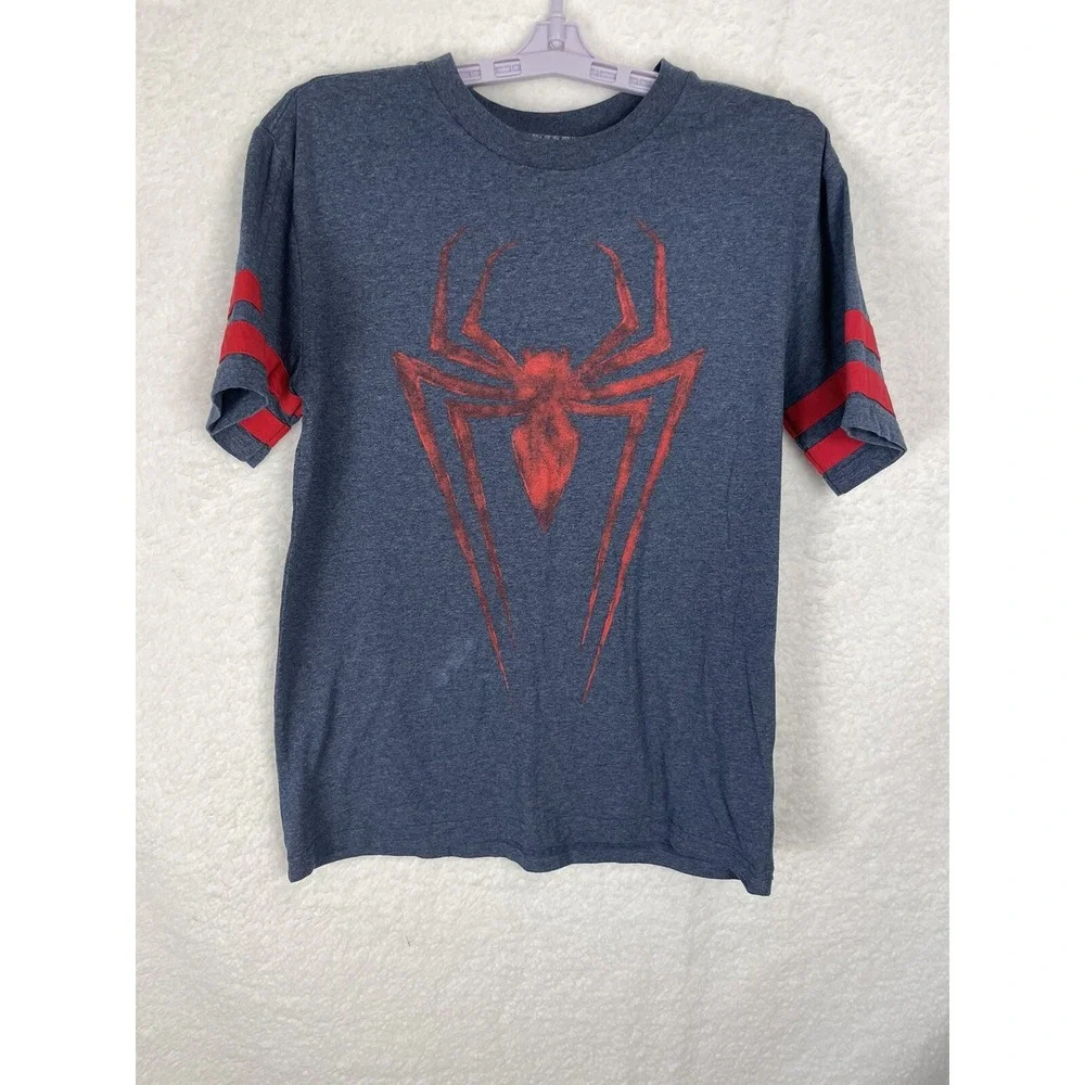Marvel Spider Logo Short Sleeve Pullover T-Shirt Gray Spider-Man Skater Hip Hop‎